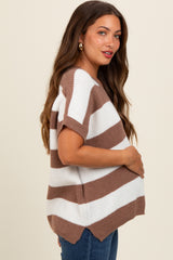 Taupe Striped V-Neck Maternity Sweater Top