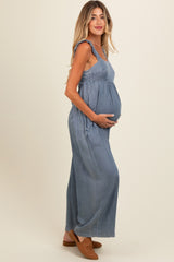 Denim Chambray Cutout Maternity Jumpsuit