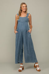 Denim Chambray Cutout Maternity Jumpsuit