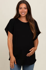 Black Ribbed Cutout Back Maternity Top