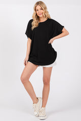 Black Ribbed Cutout Back Top