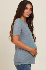 Green Striped Short Sleeve Maternity Top