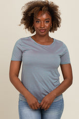 Green Striped Short Sleeve Top