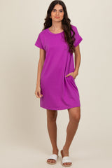 Magenta Short Sleeve T-Shirt Dress