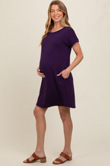 Purple Short Sleeve T-Shirt Maternity Dress