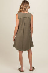 Olive Double Pocket Frayed Trim Maternity Dress