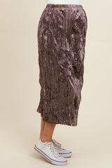 Brown Velvet Crinkled Maternity Midi Skirt