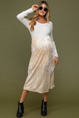 Ivory Velvet Crinkled Maternity Midi Skirt