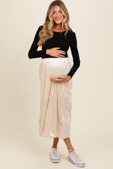 Ivory Velvet Crinkled Maternity Midi Skirt