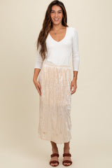 Ivory Velvet Crinkled Midi Skirt