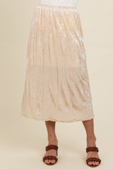 Ivory Velvet Crinkled Midi Skirt