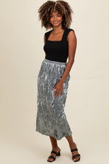 Blue Velvet Crinkled Maternity Midi Skirt