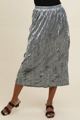 Blue Velvet Crinkled Midi Skirt