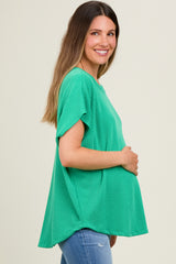 Green Ribbed Cutout Back Maternity Top