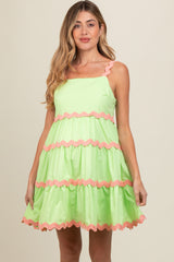 Lime Contrast Trim Tiered Maternity Dress