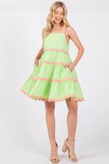 Lime Contrast Trim Tiered Maternity Dress