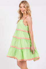 Lime Contrast Trim Tiered Dress