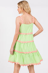 Lime Contrast Trim Tiered Dress