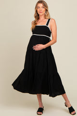 Black Scallop Trim Tiered Maternity Midi Dress