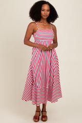 Red Contrast Stripe Maternity Midi Dress