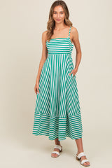 Green Contrast Stripe Maternity Midi Dress