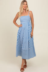 Blue Contrast Stripe Midi Dress