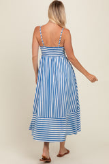 Blue Contrast Stripe Midi Dress