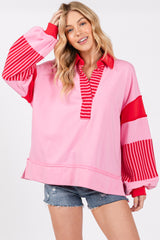 Pink Colorblock Striped Maternity Long Sleeve Top