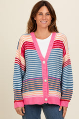 Pink Multi Striped Sweater Cardigan