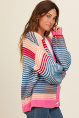 Pink Multi Striped Sweater Cardigan