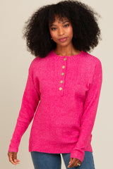 Fuchsia Buttoned Up Sweater Knit Top