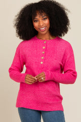 Fuchsia Buttoned Up Sweater Knit Top