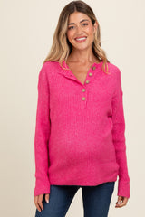 Fuchsia Buttoned Up Sweater Knit Maternity Top