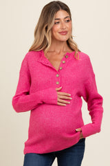 Fuchsia Buttoned Up Sweater Knit Maternity Top