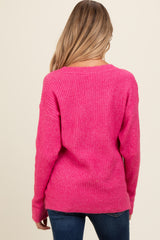 Fuchsia Buttoned Up Sweater Knit Maternity Top