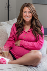 Fuchsia Buttoned Up Sweater Knit Maternity Top