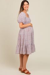 Lavender Floral Smocked Maternity Dress