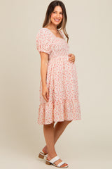 Ivory Floral Smocked Maternity Dress