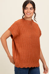 Rust Ribbed Mock Neck Sweater Top