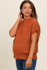 Rust Ribbed Mock Neck Maternity Sweater Top