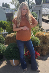 Rust Ribbed Mock Neck Maternity Sweater Top