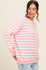 Light Pink Striped Crew Neck Sweater