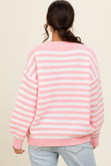 Light Pink Striped Crew Neck Sweater