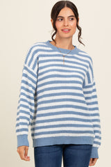 Blue Striped Crew Neck Maternity Sweater