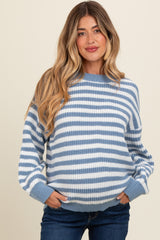 Blue Striped Crew Neck Maternity Sweater