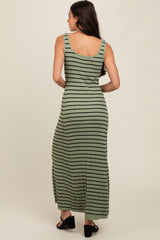 Light Olive Striped Sleeveless Maxi Dress