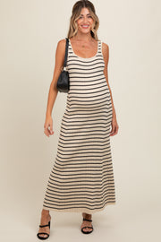 Cream Striped Sleeveless Maternity Maxi Dress