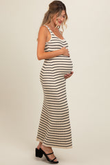 Cream Striped Sleeveless Maternity Maxi Dress