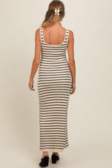 Cream Striped Sleeveless Maternity Maxi Dress