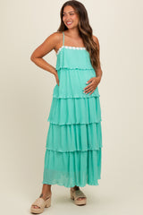 Aqua Ruffle Tiered Maternity Maxi Dress